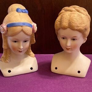 Vintage Shackman Japan pair bisque female doll beads